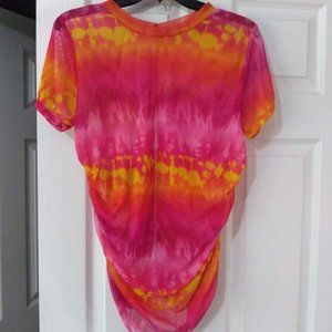 3X Blue Leopard Sunset Mesh Top with Ruching